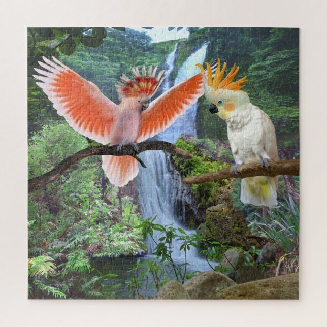 COCKATOO PARROTS IN  PARADISE JIGSAW PUZZLE (Vertical)