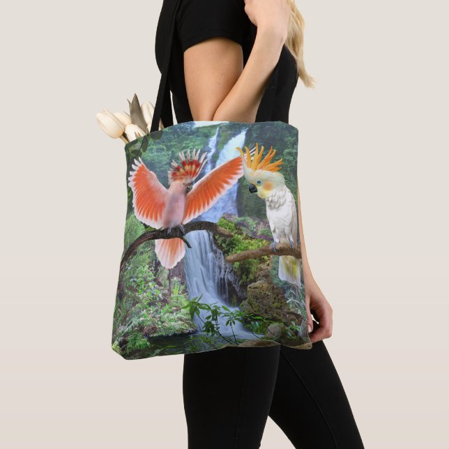 COCKATOO PARROTS IN  PARADISE TOTE BAG (Close Up)