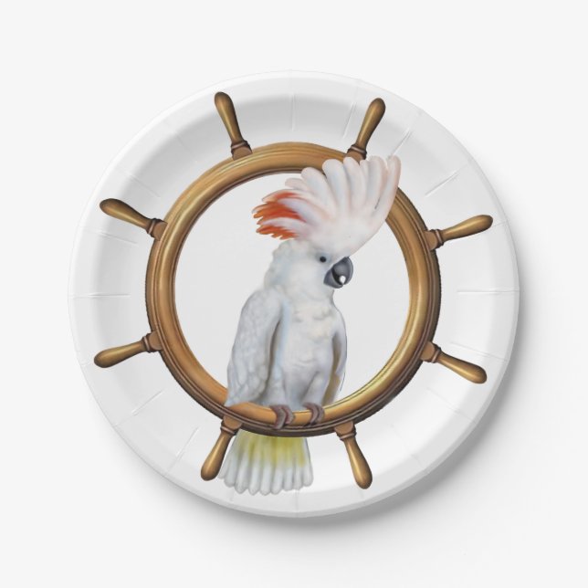 Cockatoo Pirate Parrot Paper Plate (Front)