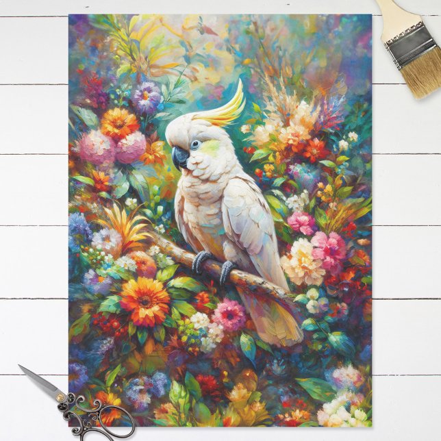 Cockatoo with Colourful Flowers Decoupage Tissue Paper (Creator Uploaded)