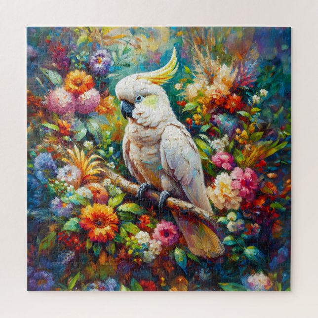 Cockatoo with Colourful Flowers Jigsaw Puzzle (Vertical)