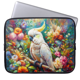 Cockatoo with Colourful Flowers Laptop Sleeve