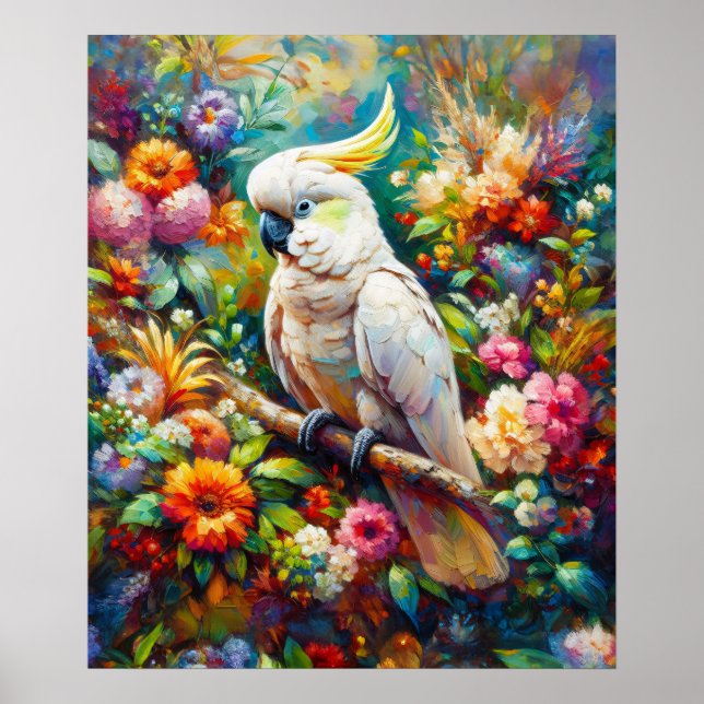 Cockatoo with Colourful Flowers Poster (Front)