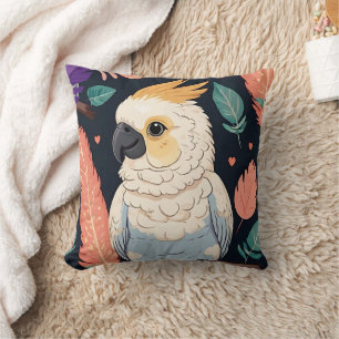 Cockatoo with feather print cushion