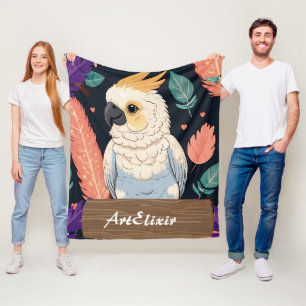 Cockatoo with feather Print Fleece Blanket