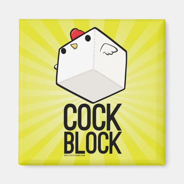 cockblockwith text magnet cute cube chicken (Front)