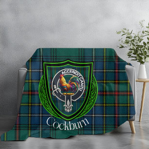 Cockburn Scottish Clan Tartan Crest Fleece Blanket