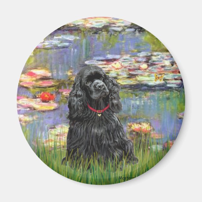 Cocker (black) - Lilies 2 Magnet (Front)