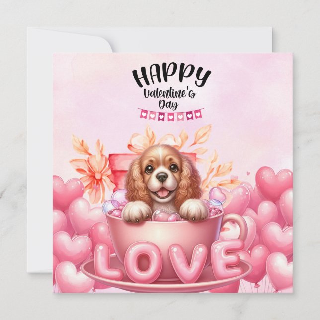 Cocker  Puppy Dog for Valentine's Day Holiday Card (Front)
