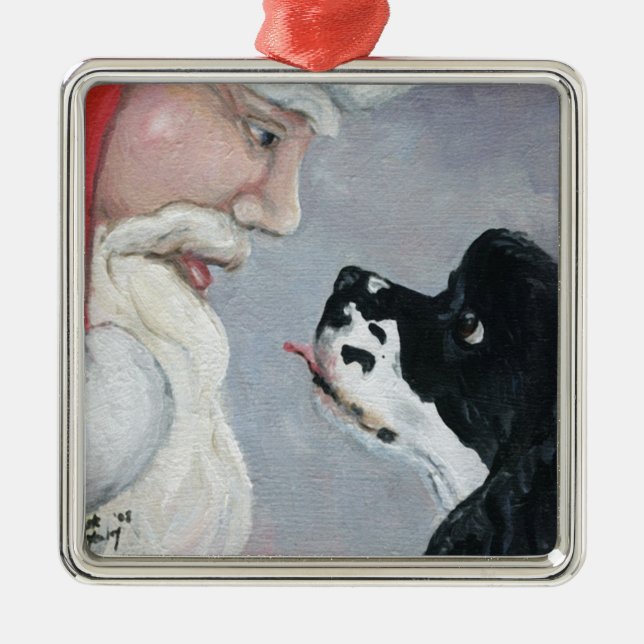Cocker Spaniel and Santa Dog Art Ornament (Front)