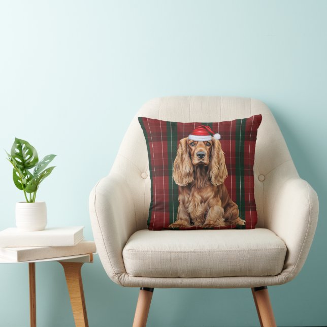 Cocker Spaniel and Seasonal Plaid Christmas Dog Cushion (Chair)