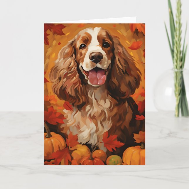 Cocker Spaniel Autumn Thanksgiving  Card (Front)
