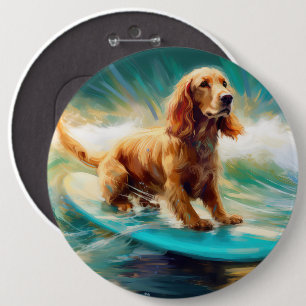 Cocker Spaniel Beach Surfing Painting 6 Cm Round Badge