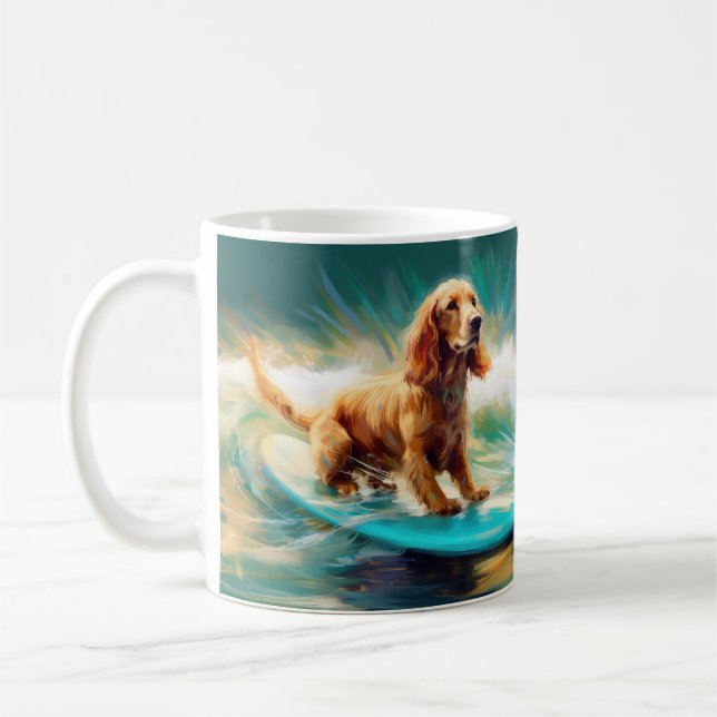 Cocker Spaniel Beach Surfing Painting Coffee Mug (Left)