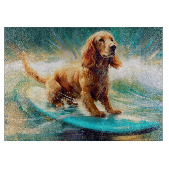 Cocker Spaniel Beach Surfing Painting Cutting Board (Front)
