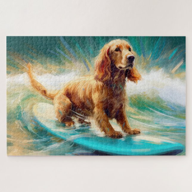 Cocker Spaniel Beach Surfing Painting Jigsaw Puzzle (Horizontal)