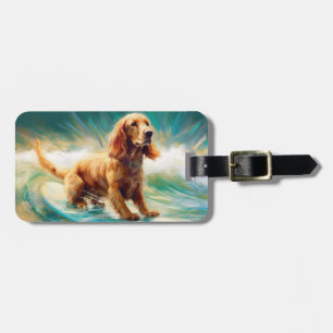 Cocker Spaniel Beach Surfing Painting Luggage Tag