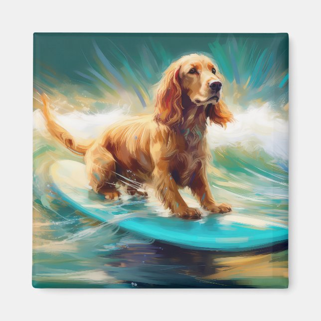 Cocker Spaniel Beach Surfing Painting Magnet (Front)