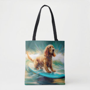 Cocker Spaniel Beach Surfing Painting Tote Bag