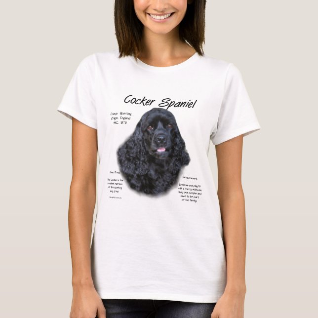Cocker Spaniel (black) History Design T-Shirt (Front)
