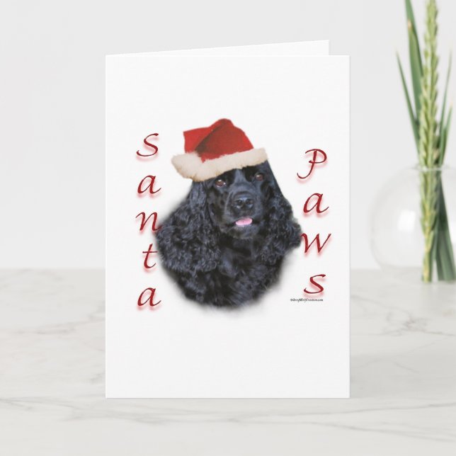 Cocker Spaniel (blk) Santa Paws Holiday Card (Front)