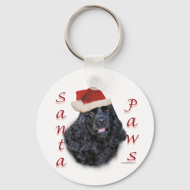 Cocker Spaniel (blk) Santa Paws Key Ring (Front)
