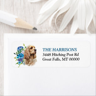 Cocker Spaniel Blue Floral Return Address Label
