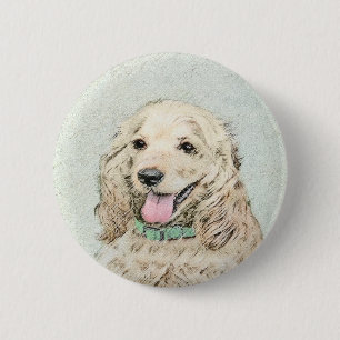 Cocker Spaniel Buff Painting - Original Dog Art 6 Cm Round Badge