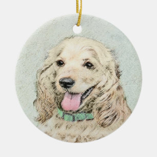 Cocker Spaniel Buff Painting - Original Dog Art Ceramic Tree Decoration