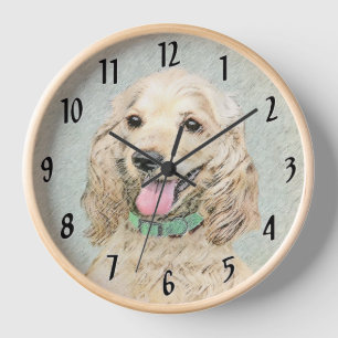 Cocker Spaniel Buff Painting - Original Dog Art Clock