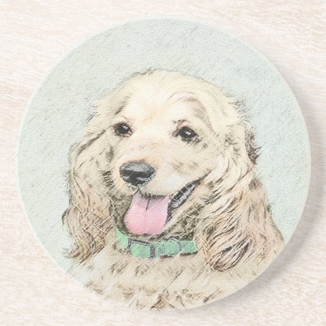 Cocker Spaniel Buff Painting - Original Dog Art Coaster (Front)