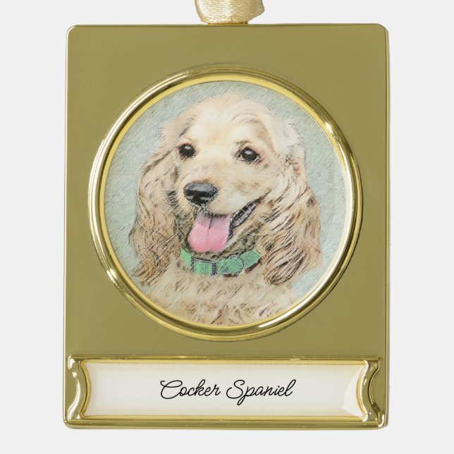 Cocker Spaniel Buff Painting - Original Dog Art Gold Plated Banner Ornament (Front)