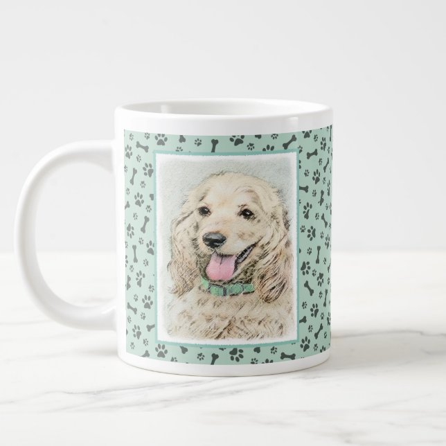 Cocker Spaniel Buff Painting - Original Dog Art Large Coffee Mug (Left)
