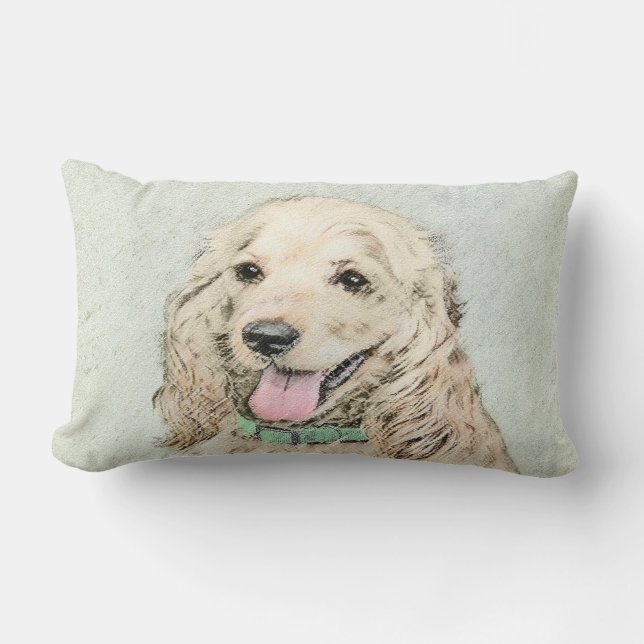 Cocker Spaniel Buff Painting - Original Dog Art Lumbar Cushion (Front)