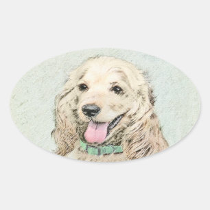 Cocker Spaniel Buff Painting - Original Dog Art Oval Sticker