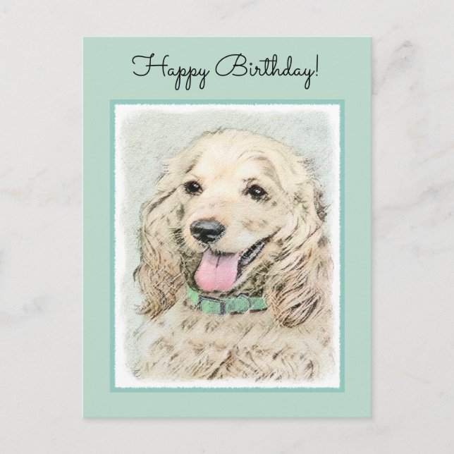 Cocker Spaniel Buff Painting - Original Dog Art Postcard (Front)