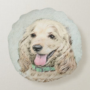 Cocker Spaniel Buff Painting - Original Dog Art Round Cushion