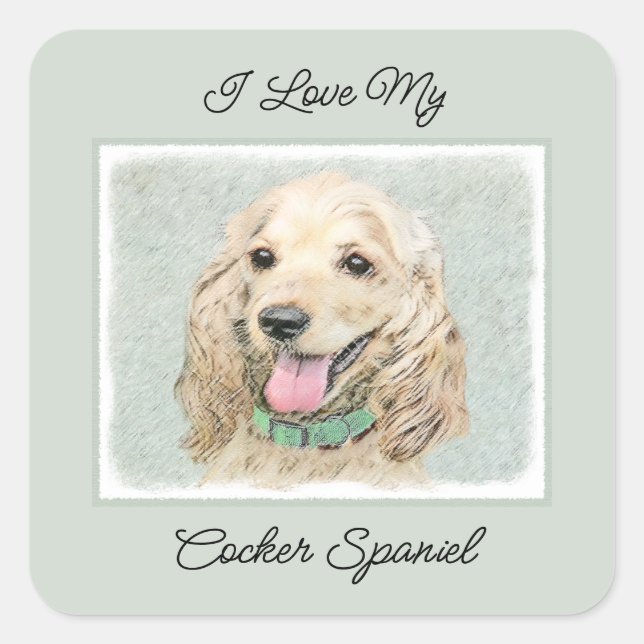 Cocker Spaniel Buff Painting - Original Dog Art Square Sticker (Front)