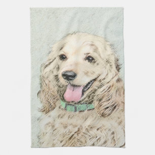 Cocker Spaniel Buff Painting - Original Dog Art Tea Towel
