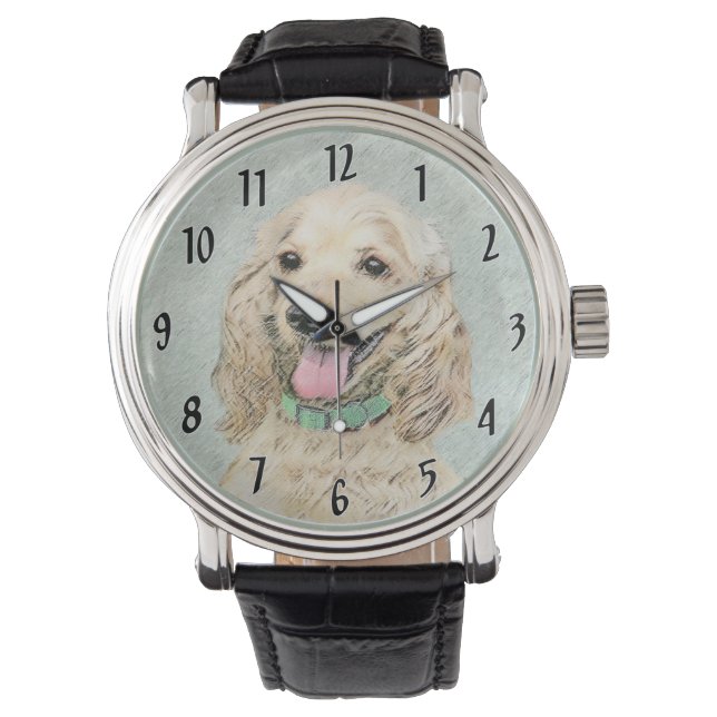 Cocker Spaniel Buff Painting - Original Dog Art Watch (Front)