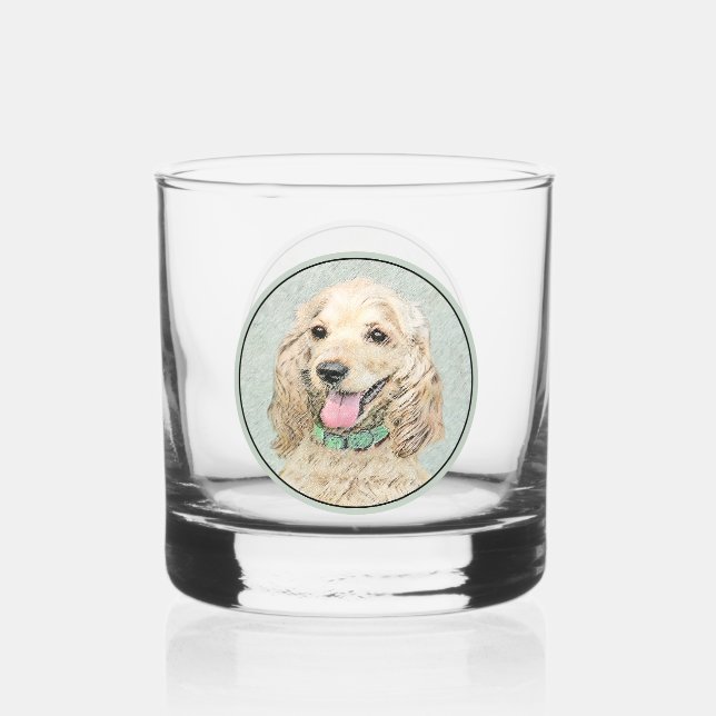 Cocker Spaniel Buff Painting - Original Dog Art Whiskey Glass (Front)