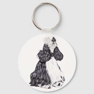 Cocker Spaniel BW Parti Key Ring