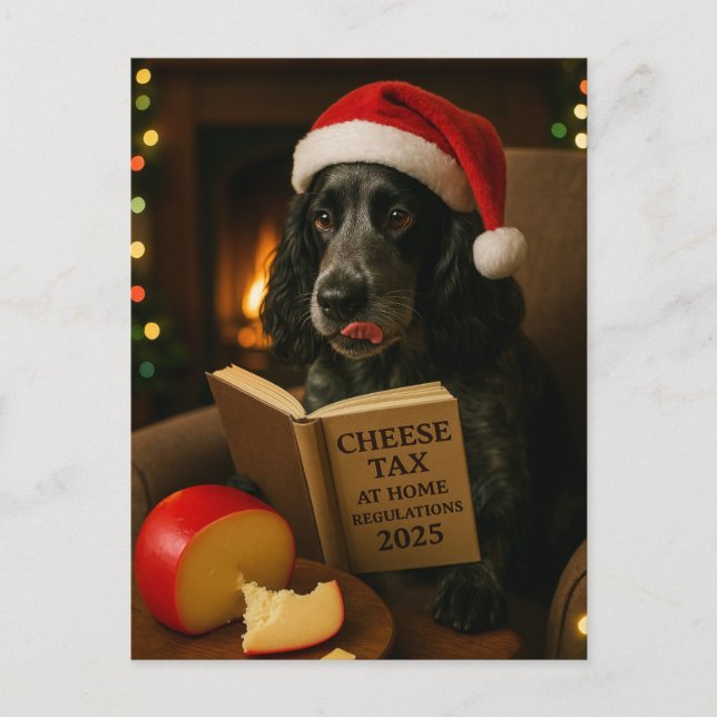 Cocker spaniel  'Cheese Tax' Christmas postcard (Front)