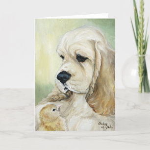 "Cocker Spaniel & Chick" Dog Art Greeting Card