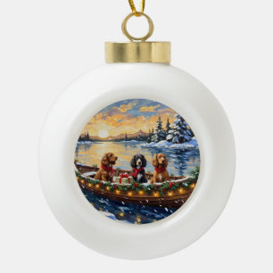Cocker Spaniel Christmas Boat Holiday Ceramic Ball Christmas Ornament
