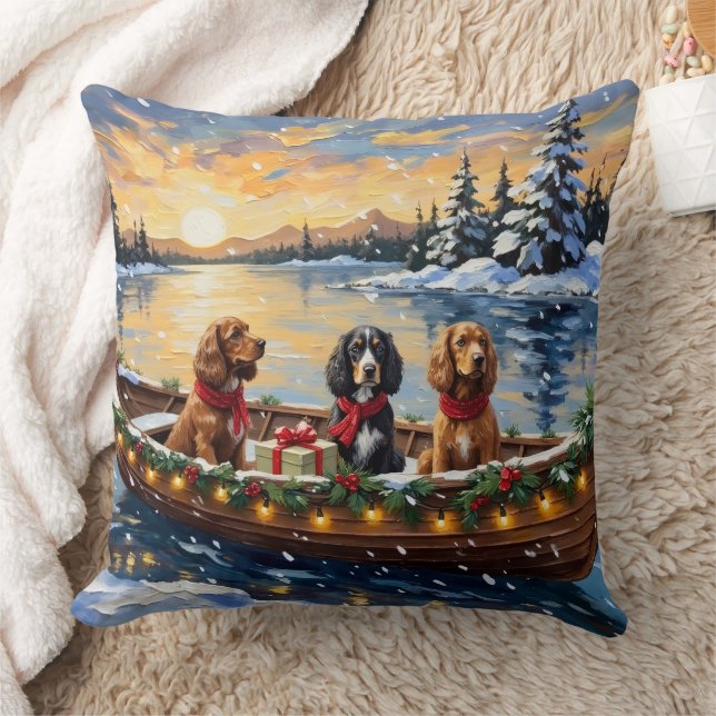 Cocker Spaniel Christmas Boat Holiday Cushion (Blanket)