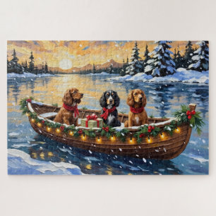 Cocker Spaniel Christmas Boat Holiday Jigsaw Puzzle