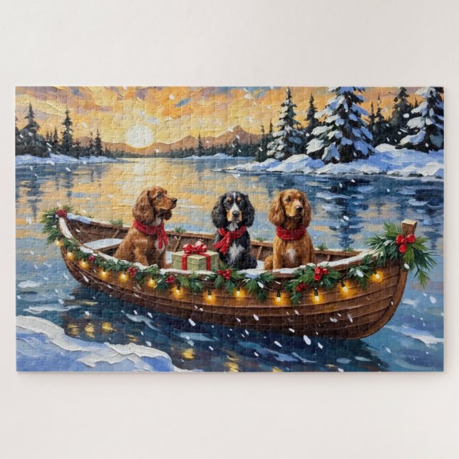Cocker Spaniel Christmas Boat Holiday Jigsaw Puzzle (Horizontal)