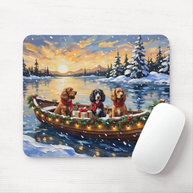 Cocker Spaniel Christmas Boat Holiday Mouse Pad (With Mouse)