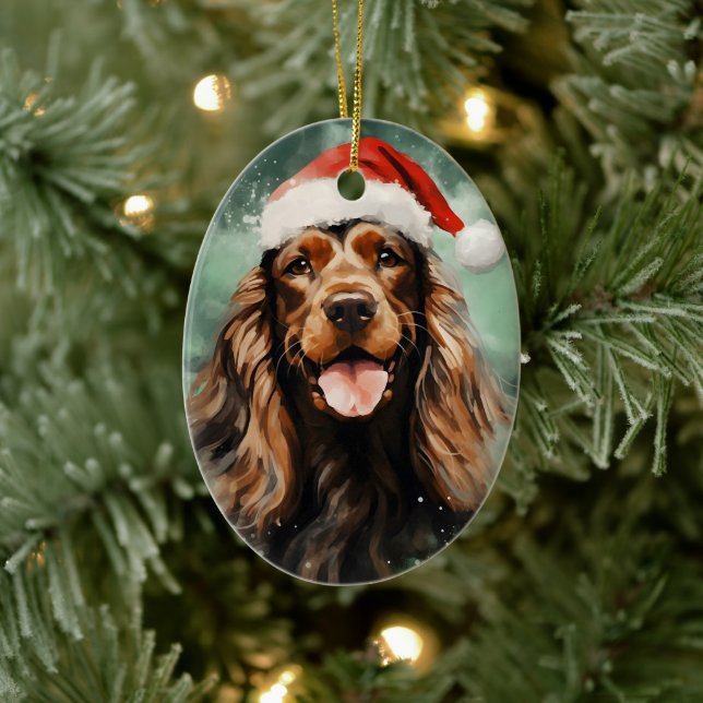 Cocker Spaniel Christmas brush painting artwork Ceramic Ornament (Tree)